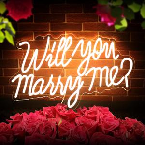 Will You Marry Me Neon Sign, Super Large Size 21.7x13.8 Inch Neon letter Signs for Wall Room Backdrop Decoration (Warm White)