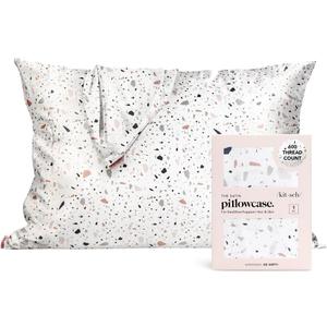 Kitsch Satin Pillowcase with Zipper for Hair & Skin, Softer Than Silk Pillow Cases Queen, Wrinkle-Free, Smooth and Cooling Satin Pillow Covers, Standard Size 19"x26", White Terrazzo