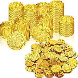 Chivao 250 Pcs Coins Plastic Treasure Pirate Coins Toy Carnival St. Patrick's Day Party Favors Fake Toy Pirate Party Decoration Birthday Adventure Themed Supplies(Gold)