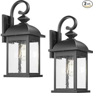 FEMILA 21" Outdoor Wall Light Fixture, 2 Pack Modern Outdoor Wall Sconce, Rust-Proof Waterproof Wall Light with Seeded Glass, Ideal for Porch, Patio, Entryway, Garage, 4FD54B2-2PK BK