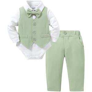 YALLET Baby Boy Clothes Suit 0-3 Months Infant Gentleman Outfits Formal Dress Shirt+Bowtie+Vest+Pants Set Baby Wedding Suits