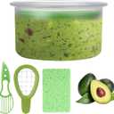 Clapzooki 4 PCS Guacamole Keeper Set Guacamole Bowls Avocado Keeper Fresh Guacamole with 2-in-1 Avocado Slicer Avocado Knife and Cleaning Sponge Plastic Kitchen Storage Container(Green 1pcs)