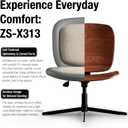 Nordic Armless Ergonomic Office Chair with Wheels, Diamond Tufted PU Leather Computer Chair, Adjustable Height Desk Chair with Solid Wood Back for Small Home Office (No Wheels-Beige)