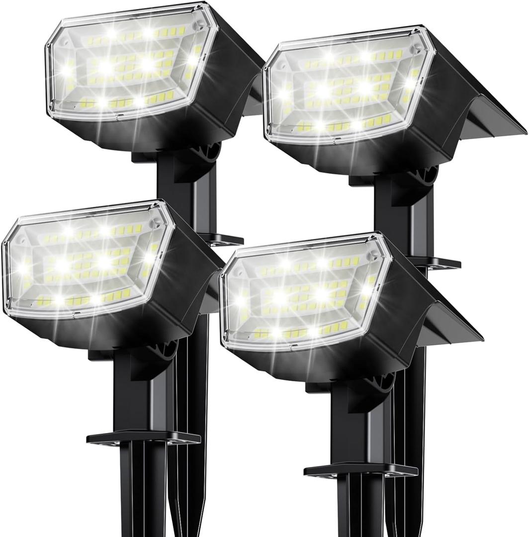 TECKNET Spot Lights Outdoor with 59 LED, 4 Pack Solar Lights Outdoor Waterproof IP65, Auto On/Off Solar Spot Lights, 3 Lighting Modes Solar Powered Garden, 2-in-1 Solars Landscape Light (Cool White)