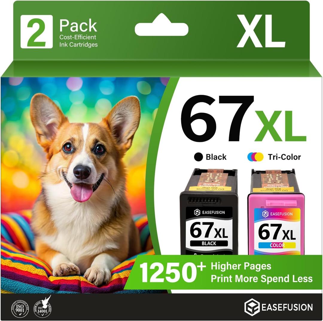 EaseFusion 67XL Ink Cartridges Black/Color Combo Pack Replacement for HP Ink 67 for 67XL HP Printer Ink Compatible with DeskJet 2855e 2755e 2700 4255e 4155e 4100 Envy 6000 6055e 6455e Printer