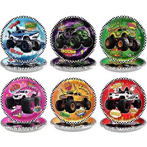 Grencian 60Pcs Monster Themed Truck Birthday Party Plates 9" Monster Themed Truck Disposable Heavy Duty Paper Plates Tableware Set for Kids Boys Birthday Party Serves 60