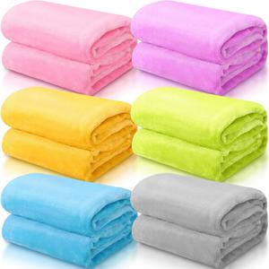 6 Pcs Fleece Sleepover Blankets for Girls Soft Fuzzy Throw Blanket Bulk Warm Flannel for Spa Slumber Movie Night Wedding (Multicolor,40 x 60 Inch)