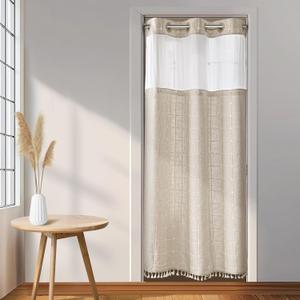 River Dream Linen Farmhouse Shower Curtain with Snap-in Liner, No Hooks Needed,with Magnets,with Tassels,Water Repellent&Machine Washable,36x74Inch