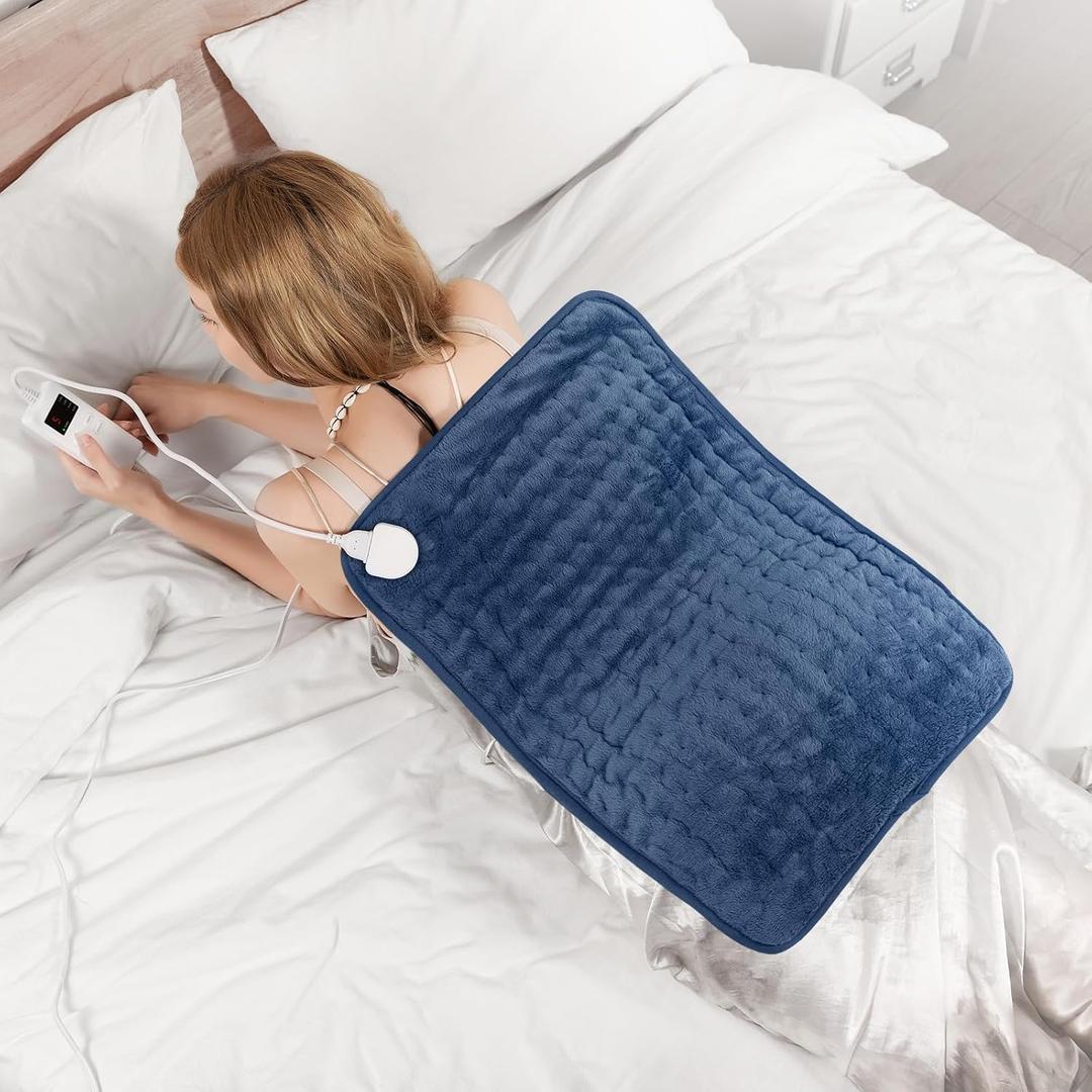 Portable Heating Pad for Neck, Back & Shoulder, 20"x24" Heat Pad with 6 Temps, Moist Heat Option & Auto Shut-Off, Compact for Office or Home (Blue)