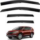 Window Rain Guards Compatible with 2012-2016 Honda CR-V CRV, 4pcs JDM 3D Wavy MU Style Window Visors Outside Mount Type Dark Smoke Tint Tape-On Side Set of 4