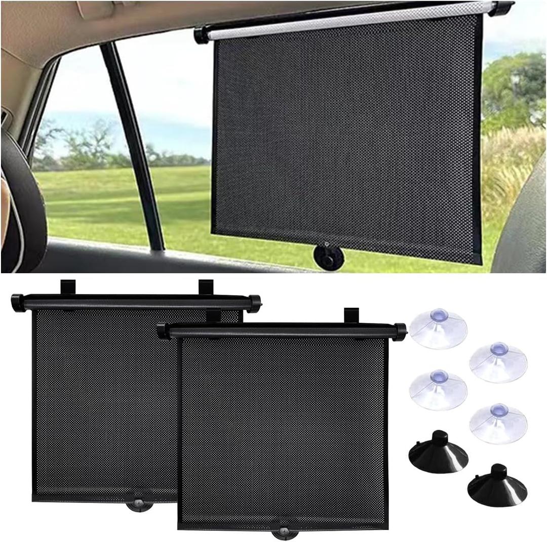 2PCS Car Window Shades for Baby, 18" x 20" Retractable Car Shades for Side Window with Suction Cups, Blocks Heat and UV Rays Glare Protection, Baby Auto Accessories for Vehicle House Office Window (Large)