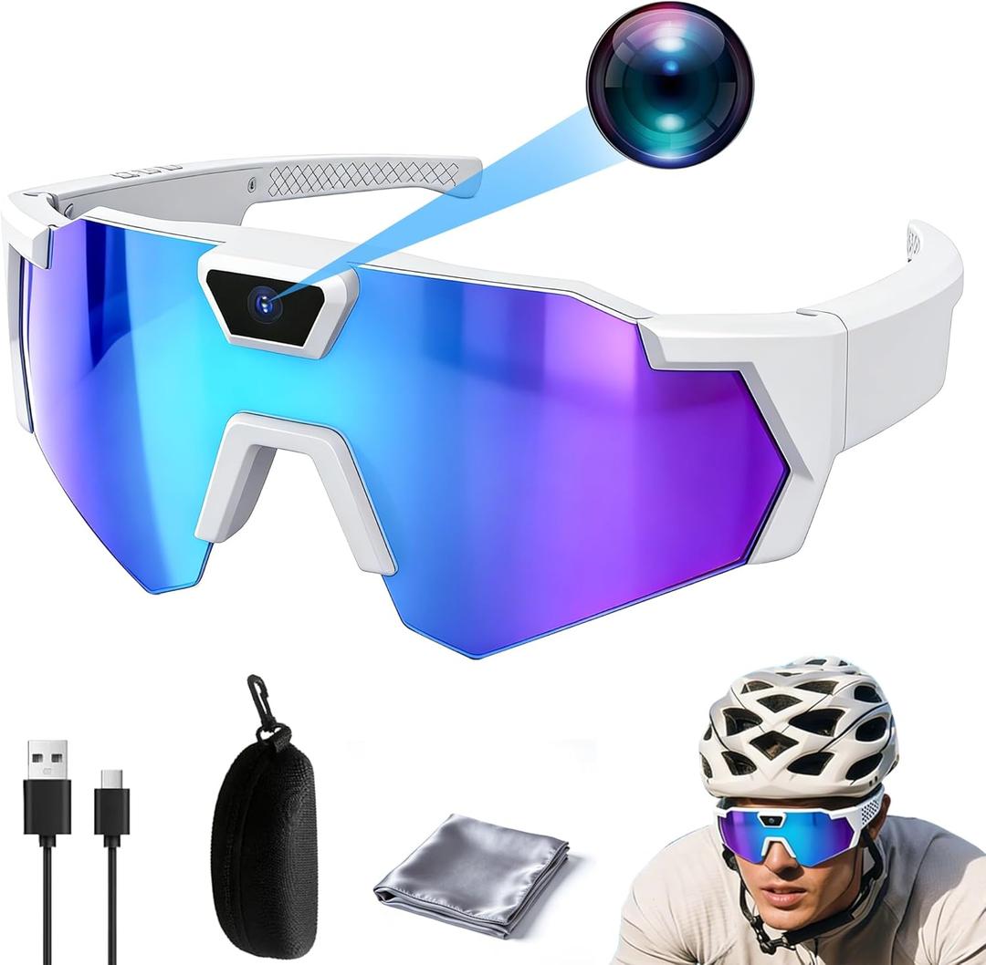 4K HD Baseball Sunglasses with Camera, Outdoor Activity Recording Audio Video Action Smart Glass for Men Women Action Sports for Cycling Hiking (No Memory Card)