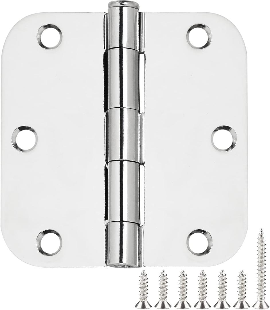 Polished Chrome Door Hinges 3.5 Inch 3 Pack Indoor 3 1/2 Inside Interior Door Hinge Pantry Laundry Basement Bedroom Door Hinges Flat Iron Bifold Residential Stardand Rounded Door Hinge 5/8" Radius
