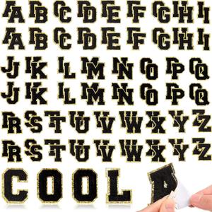 Yilloog 104 Pcs Self-Adhesive Chenille Letter Patches Glitter Initial Stickers Embroidered Fuzzy Letters for Clothing Backpacks Phone Hat DIY Decor Valentines Gifts(Black)