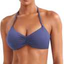 YEOREO Halter Sports Bras for Women Adjustable Strappy Open Back Impact Removable Pads Deep V Bra Workout Gym Yoga Crop Top (Medium, Deep Cobalt Blue)
