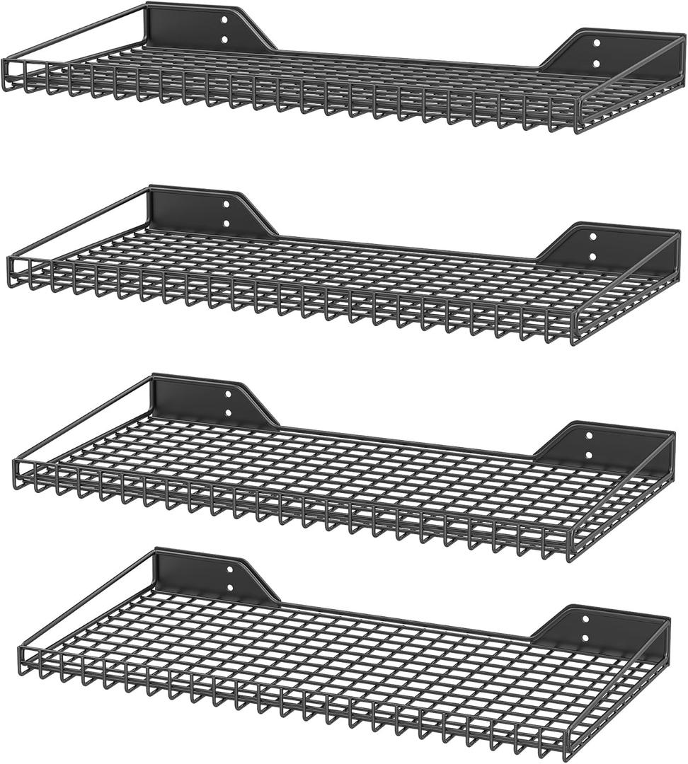 Wall Mounted Storage Shelf for Garage, 4 Pack Metal Shelf Rack, 23.6 inches x 12.2 inches x 1.95 inches