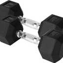 Yes4All Chrome/Rubber Grip Encased Hex Dumbbells  Hand Weights With Anti-Slip 10-30 LBS Pair