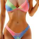 Aqua Eve Women Two Piece Bikini High Cut Swimsuit Triangle Bathing Suit Cheeky Bikini Set Tie Dye and Pink, Small