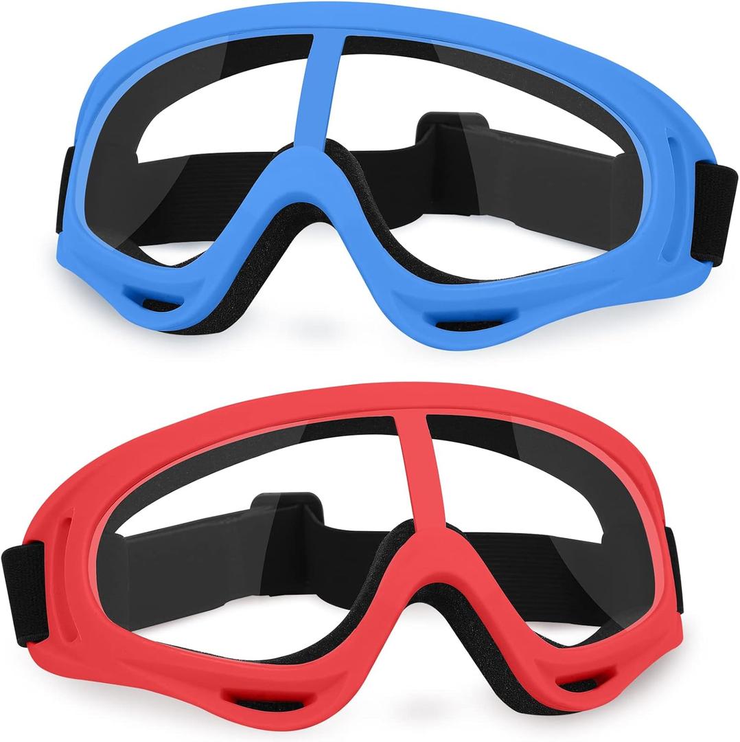 Protective Goggles, Safety Glasses Eyewear Compatible with Nerf Guns for Game Battle (2 Pack Goggles - Blue & Red)