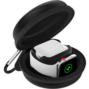 MoKo Storage Box Compatible with Apple Watch Series 11/10/9/8/7/6/5/4/3/2/1/SE3/SE2/SE, Portable Protective Travel Case for AirPods Pro 2/1/AirPods 3/2/1 Charging Case Holder Dock,Black