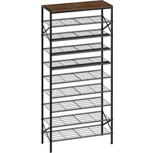 10-Tier Tall Shoe Rack Organizer Shoe Storage for Entryway 30-40 Pairs Metal Shoe Rack for Closet Heavy-Duty Shoe Shelf with Wooden Top Shelf for Garage Rustic Brown