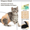 Langsprit Reusable Diapers for Cats - Washable Kitten Incontinence Diapers for Male & Female Cats, Small to Large Sizes (Morandi)