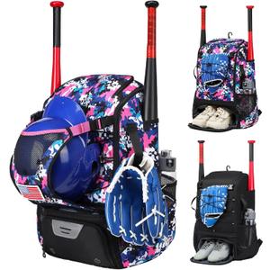 Softball Bag,Softball Bat Bag For Youth Adults,Baseball Bag with Fence Hook for TBall Bat & Equipment,Lightweight Baseball Bat Backpack with Shoe Compartment,Large Main Compartment for Helmet