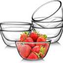 NUTRIUPS 6 Pack 24oz Glass Bowls Set for Cereal and Salad, Small Glass Bowls for Kitchen (5.4 inch)
