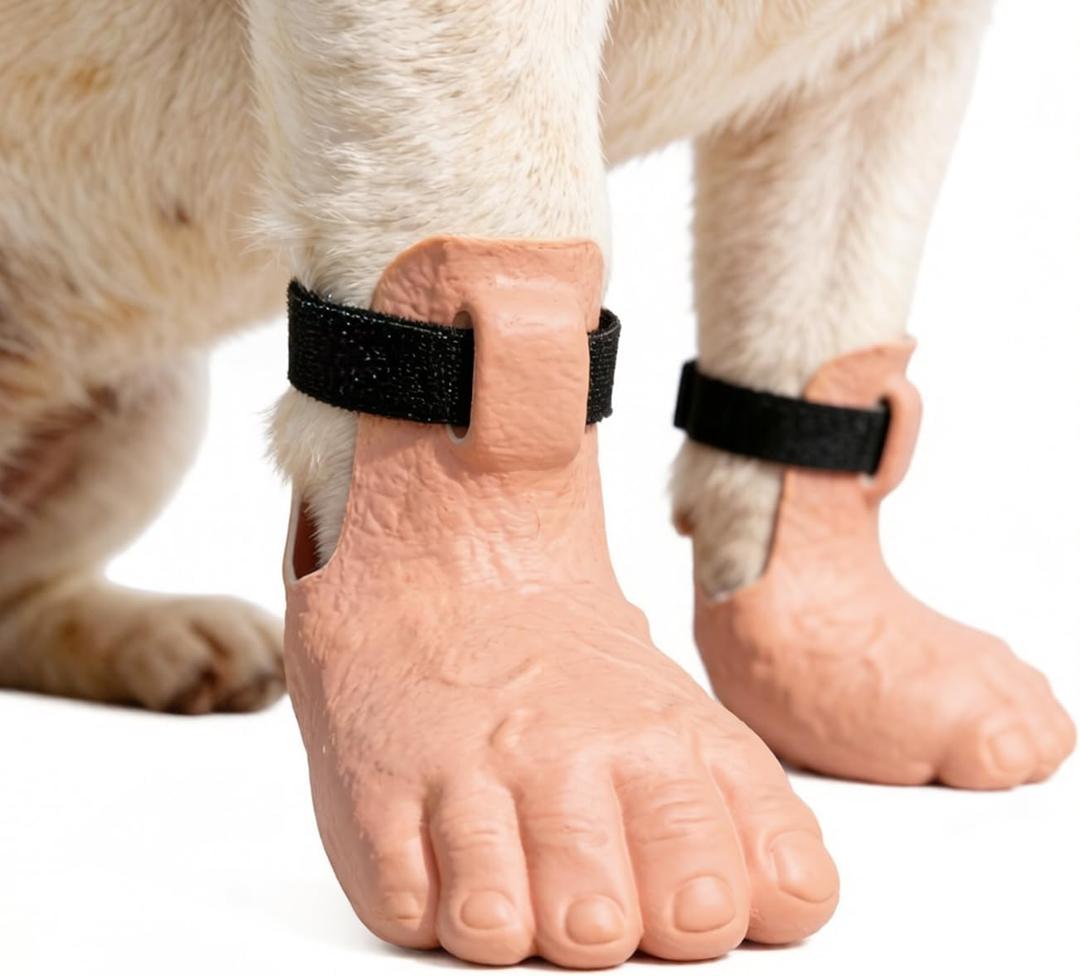 Enrichoice Dog Shoes Funny Human Feet Design (2PCS for 2 Paws), Anti-Slip Sole, Warm Latex Dog Boots & Paw Protectors, Secure Hook & Loop Strap, Realistic Pet Booties for Indoor & Photos (Large)