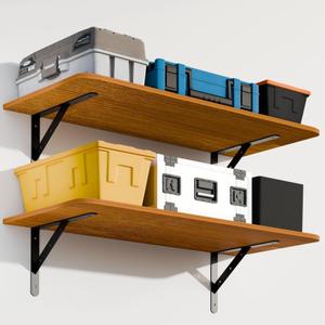 Dogsky 2-Pack Garage Storage Shelving Wall Mounted, 4x2Ft (48x24In) Heavy Duty Wood Floating Wall Shelf, 500lbs Capacity Shelves for Garage, Closets, Utility Rooms and Kitchens, Teak
