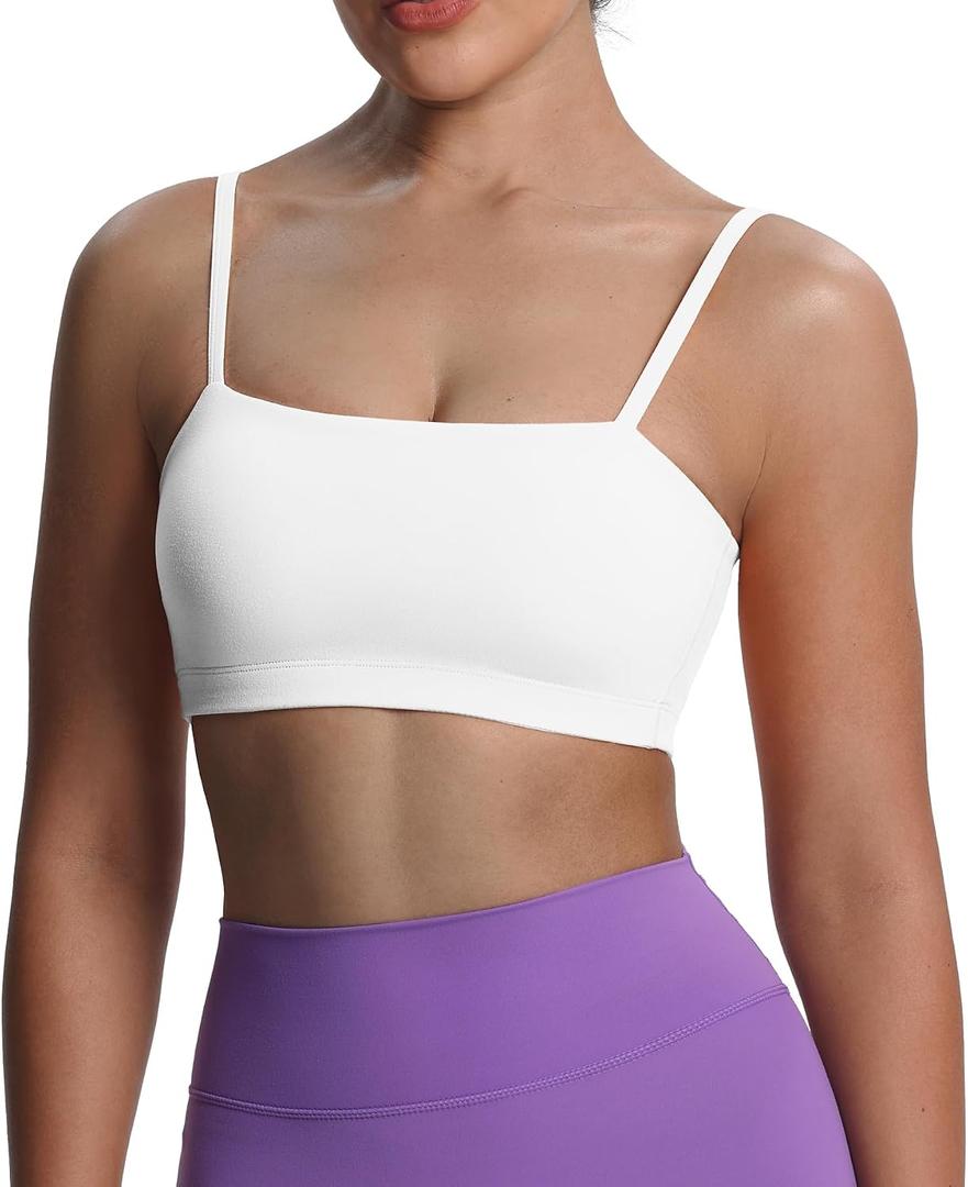 Aoxjox Women's Workout Bandeau Bras Training Fitness Running Yoga Crop Tank (White, L)