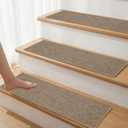 Stair Treads for Wooden Steps Indoor 9" X 30",15Pack Adhesive Treads Stair Non-Slip Linen Carpet Stair Treads Peel and Stick Stair Runner Rugs for Kids Elders and Pet,Beige