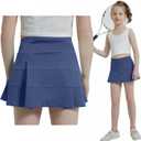Husnainna Girls Tennis Skirt High Waisted Pleated Kids Skort Built-in Shorts School Athletic Golf with 3 Pockets (Blue)