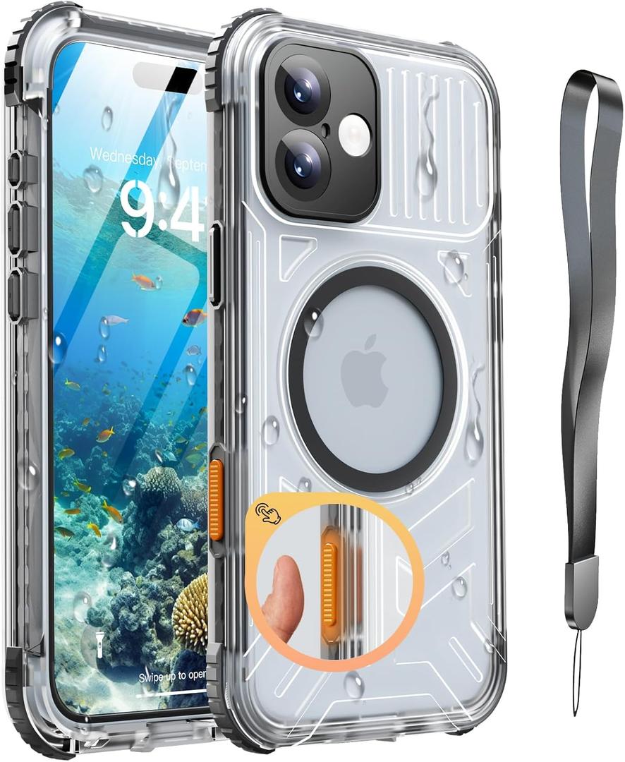 for iPhone 16 Waterproof Case with Magsafe, Built in Camera Control [Screen Protector] [Lanyard], IP68 Military Full Body Shockproof, for Water Sports Outdoor Work, 6.1" Frosted Black