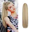 BARSDAR Short Straight Ponytail Extension - 16 Inch Drawstring Blonde Ponytail Hair Extensions for Women - Synthetic Fake Pony Tails Hairpieces Clip in Ponytails Daily - Light Ash Blonde Mixed
