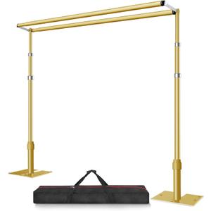 12x10ft Double Crossbar Pipe and Drape Stand Kit, Heavy Duty Backdrop Stand Adjustable, Sturdy Metal Back Drop Decoration Frame with Flat Base for Parties, Wedding,Trade Shows, Photo Shoot - Gold