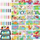 Tenceur Kids' Sand Art Kits Color Craft Sand Art Pictures Peel and Stick 12 Color Kit Painting Board Tray Brush Bottles for Kids Valentine's Day DIY Crafts Gifts (Animal World and Age of Dinosaurs)