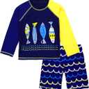 Boys Two Piece Rash Guard Swimsuits Kids Long Sleeve Sunsuit Swimwear Sets 7T