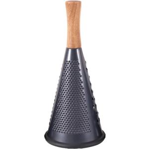 Cone Cheese Grater with Handle Stainless Steel Grater Triple Function Wood Handle Shredder Non-Slip Rubber Bottom Hand Held Multifunction Vegetables Grater Black 4-Size (Size L: 10.6" X 4.7" Black)