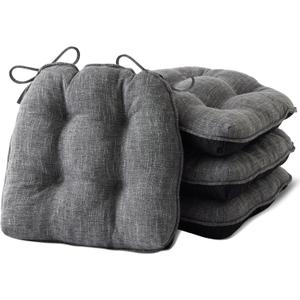 Chair Cushions for Dining Chairs Set of 4, Kitchen Chair Cushions, Chair Pads with Ties and Non Slip Backing, Tufted Memory Foam Seat Cushion 4 Pack, 15.5" x 15.5" x 4", Dark Grey (4 Pack (15.5x15.5))