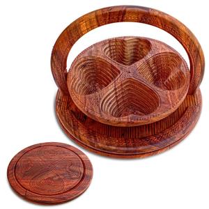 SHOPUKASA Collapsible Wooden Snack and Dry Fruit Basket | Foldable Fruit Bowl | Nut & Candy Organizer for Kitchen Table (Heart - 4 Compartments)
