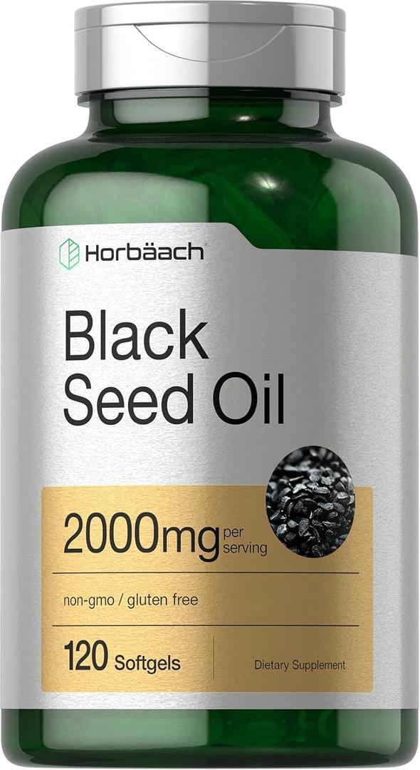 Horbaach Black Seed Oil Cold Pressed Softgel Capsules | 2000mg | 120 Count (EXP 10/10/28)