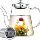 Glass Teapot, 1200ml (40oz) Tea Pot with Infuser for Loose Tea and Blooming Tea, Stovetop Safe Tea Kettle, Hand Crafted Borosilicate Glass Tea Maker with Scale Line, Tea Gift Set for Tea Lovers