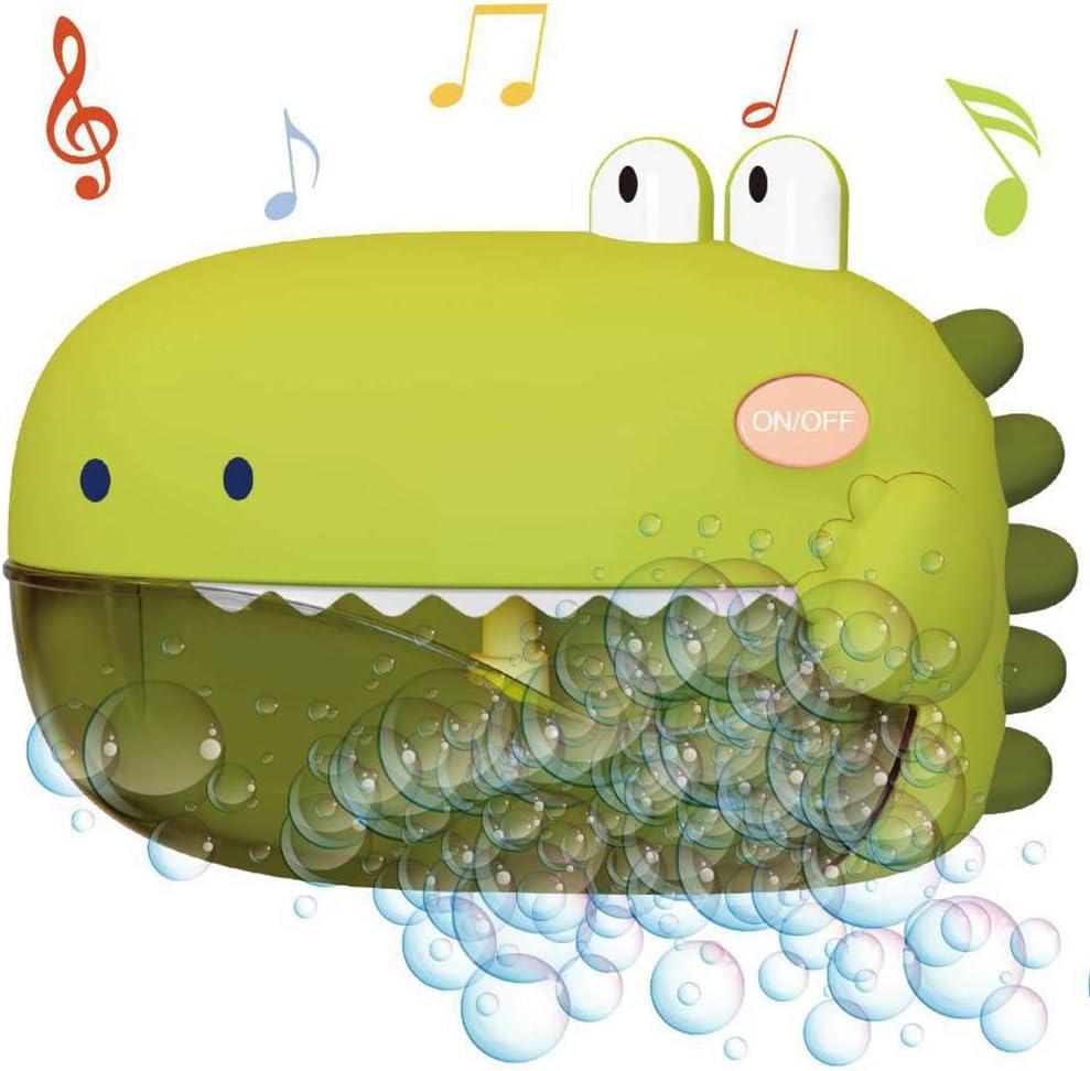 Electric Bathtub Bubble Machine, Kids Cute Cartoon Animal Dinosaur Bubble Blower Machine Alligator Bubble Maker Bath Toy with Music and Vacuum Suction Cups (Green)