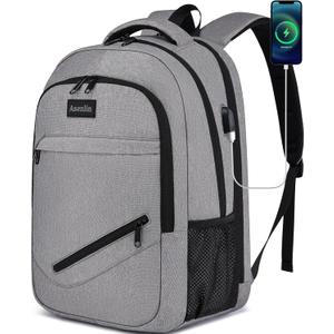 Asenlin Travel Laptop Backpack for Women & Men,Water Resistant Business Slim Sturdy Laptops Backpack with USB Charging Port,Fits 15.6 Inch Notebook College School Computer Bag-Grey
