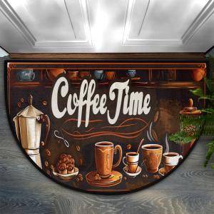 Pardick Coffee Design Art Half Round Doormat Semi Circle Rug Non Slip Indoor Outdoor Entrance Half Moon Rug Absorbent Durable Washable Front Floor Mat for Kitchen Bathroom Patio Fireplace