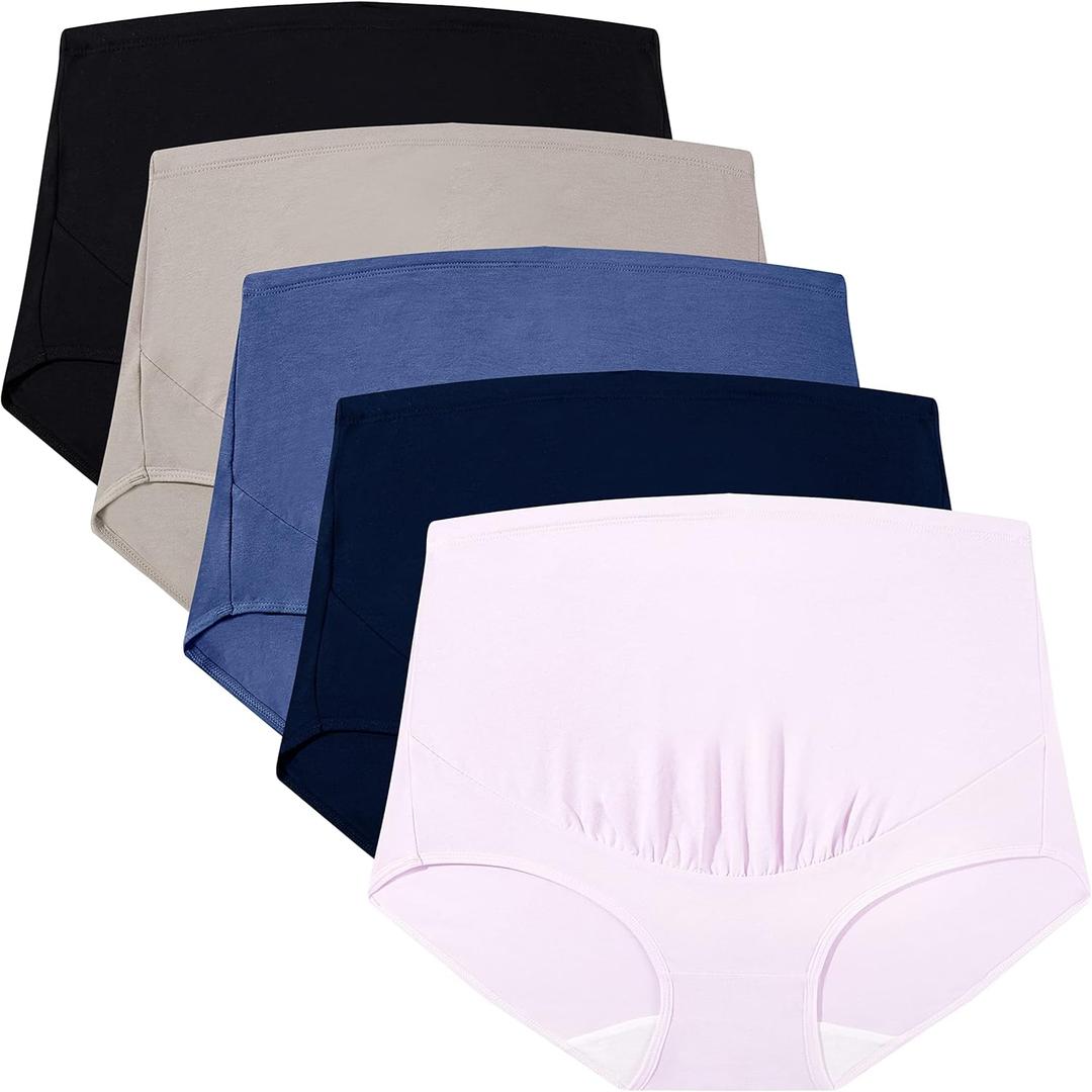 5 x Mama Cotton Women's Over The Bump Maternity Briefs, High Waist, Cotton, Adjustable Waistband, Multi-Pack (XL)