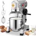 VEVOR Commercial Mixer, Commercial Food Mixer 10Qt Stainless Steel Bowl, 450W Commercial Stand Mixer with 3 Speeds Adjustable, Dough Hook Whisk Beater Included, Perfect for Bakery Pizzeria, Silver