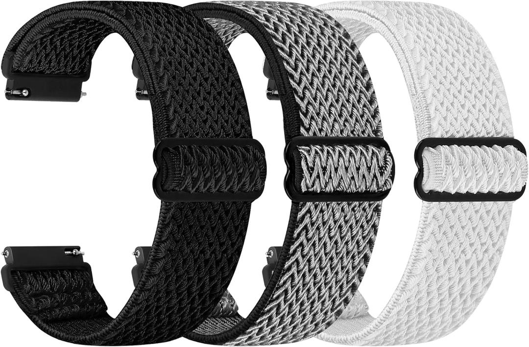 Quick Release Watch Band - Choice of Width -18mm 19mm 20mm 22mm 24mm Watch Bands, Solo Loop Adjustable Elastic Nylon Watch Straps Replacement Wristband for Men Women (Black+Grey+White)