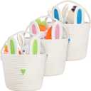 Easter Baskets for Kids Empty 3-piece Set with Handle, Easter Egg Hunt Basket & Candy Storage Tote, 12 x 9 Inch, Reusable Bunny Basket for Kids, Woven Cotton Rope Baskets for Toddlers, Gifting